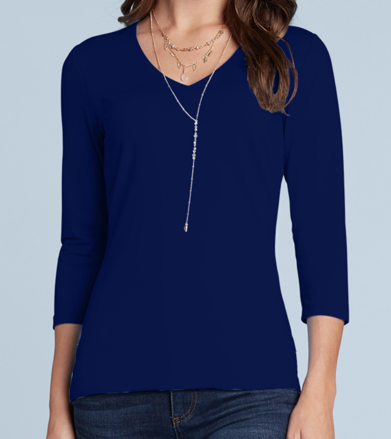 JudyP V Neck 3/4 Sleeve Relaxed Fit - Navy