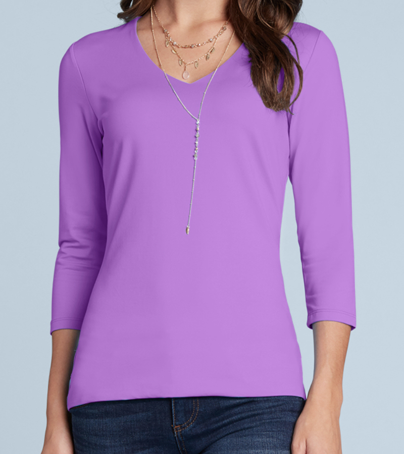 JudyP V Neck 3/4 Sleeve Relaxed Fit - Petunia- XL