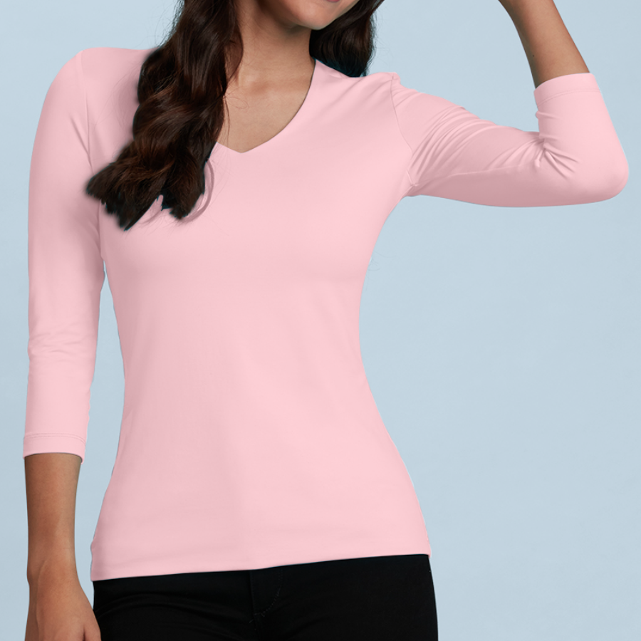 JudyP V Neck 3/4 Sleeve Relaxed Fit - Pretty In Pink