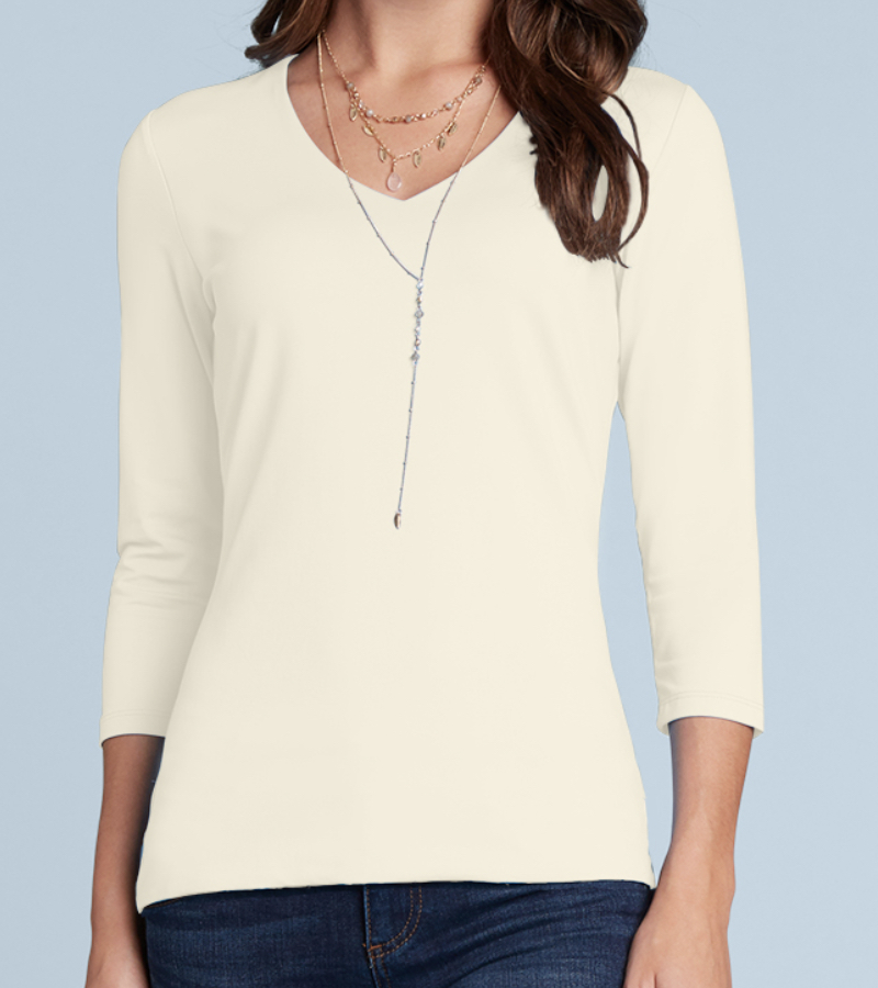JudyP V Neck 3/4 Sleeve Relaxed Fit - Pearl