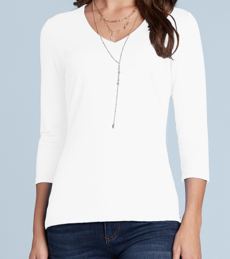JudyP V Neck 3/4 Sleeve Relaxed Fit- White