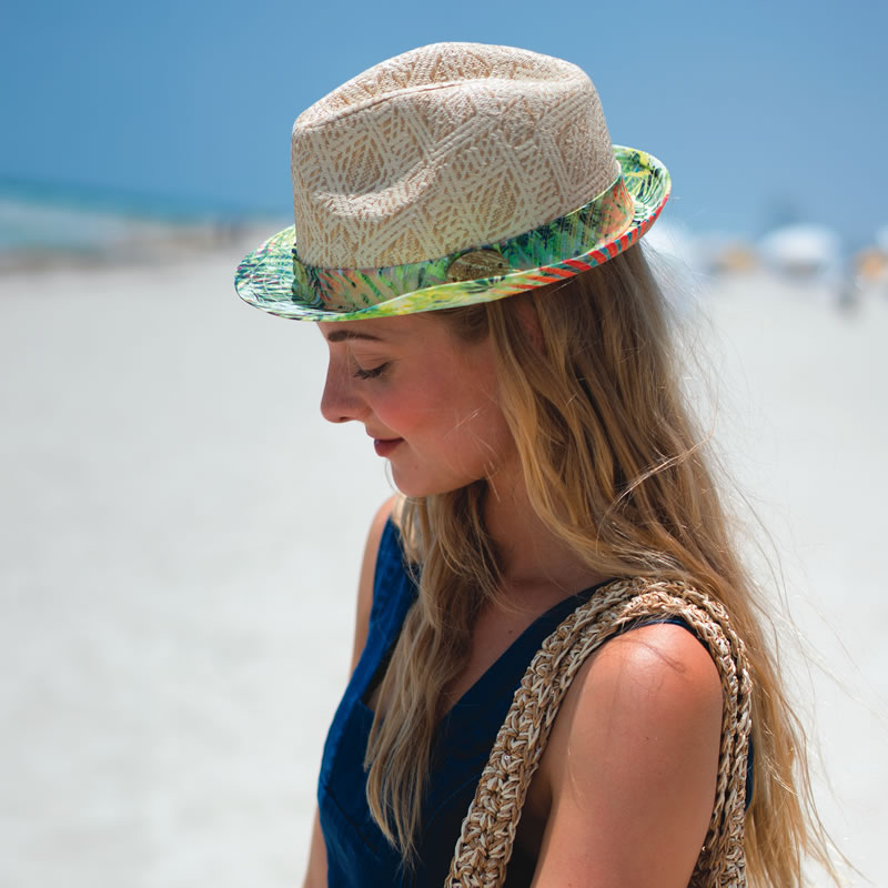 Cappelli Fabric Print Fedora - Lime - Click Image to Close