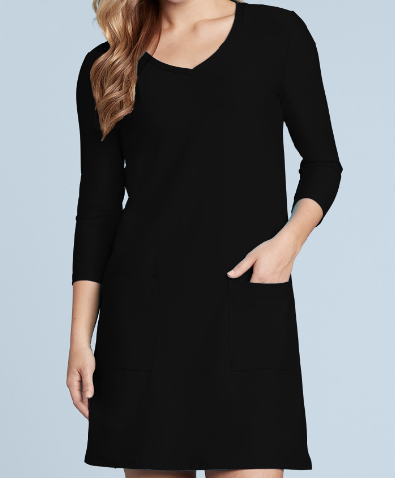 JudyP Emily 3/4 Sleeve V Neck Dress - Black