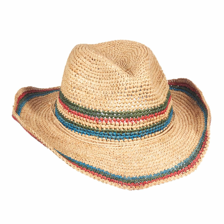 Scala Crocheted Western Raffia Hat - Light - Click Image to Close