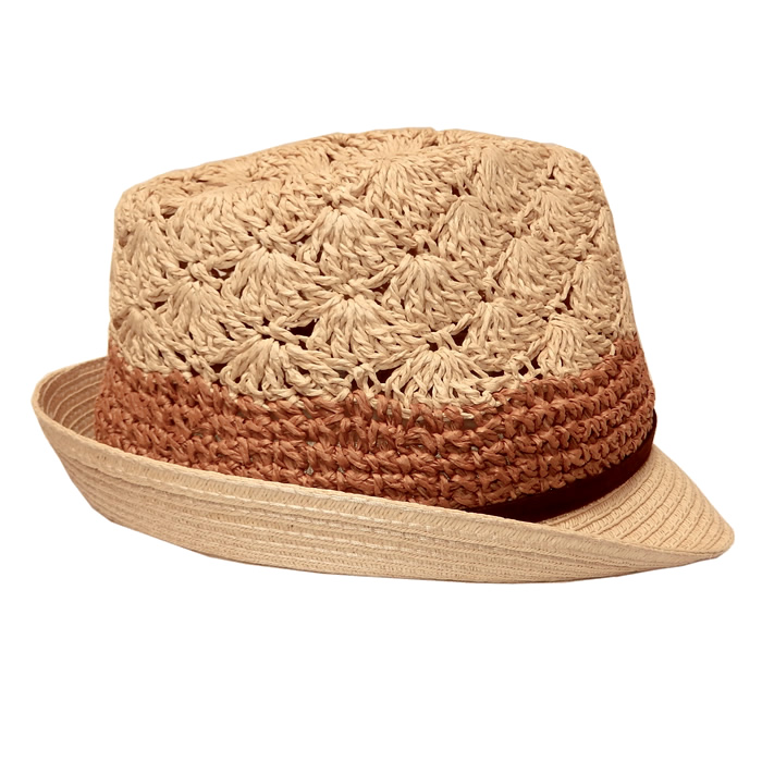 Scala Crochet Toyo Fedora Hat - Natural - Click Image to Close