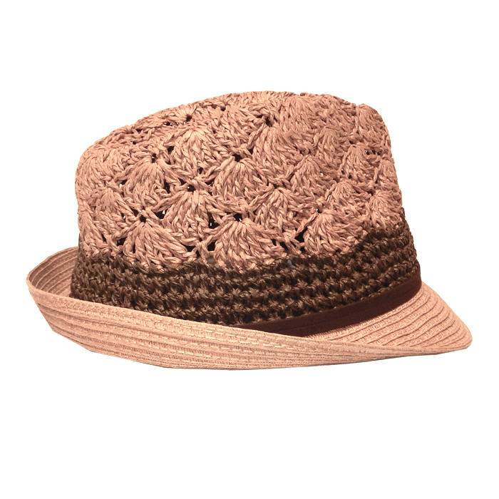 Scala Crochet Toyo Fedora Hat -Tea