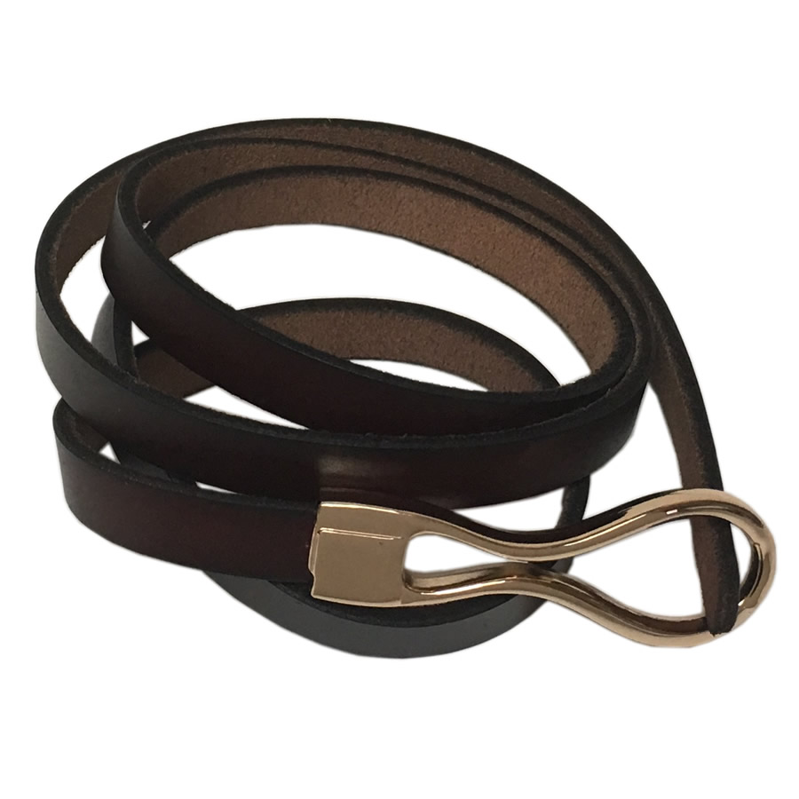 MIKAROSE Thin Belt With Loop - Dark Brown