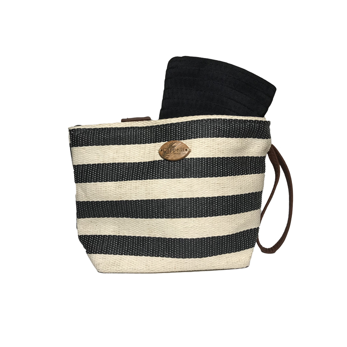 Cappelli Pack a Hat & Toyo Stripe Tote- Black