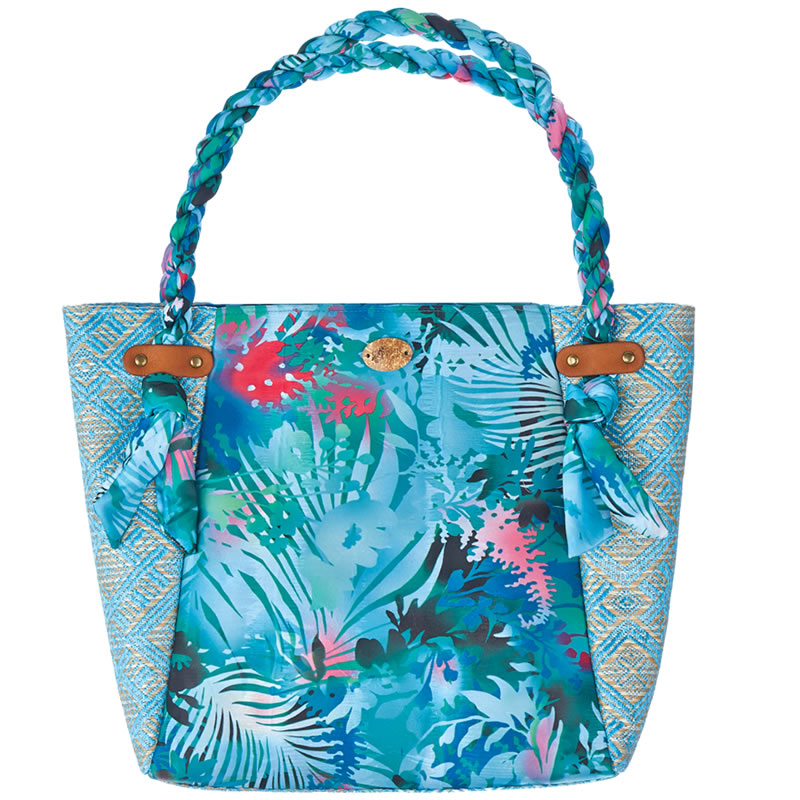 Cappelli Fabric & Straw Tote - Turquoise