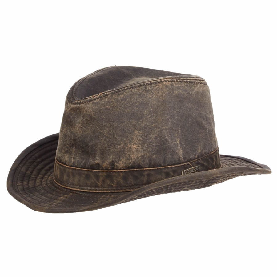 Indiana Jones Weathered Cotton Fedora- Dark Brown- XLarge