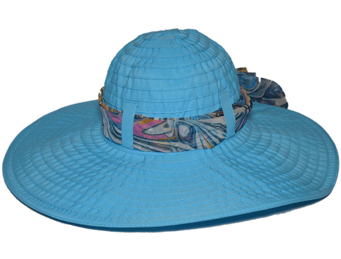 Scala Big Brim Ribbon Chiffon Scarf Hat - Turquoise
