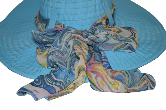 Scala Big Brim Ribbon Chiffon Scarf Hat - Turquoise