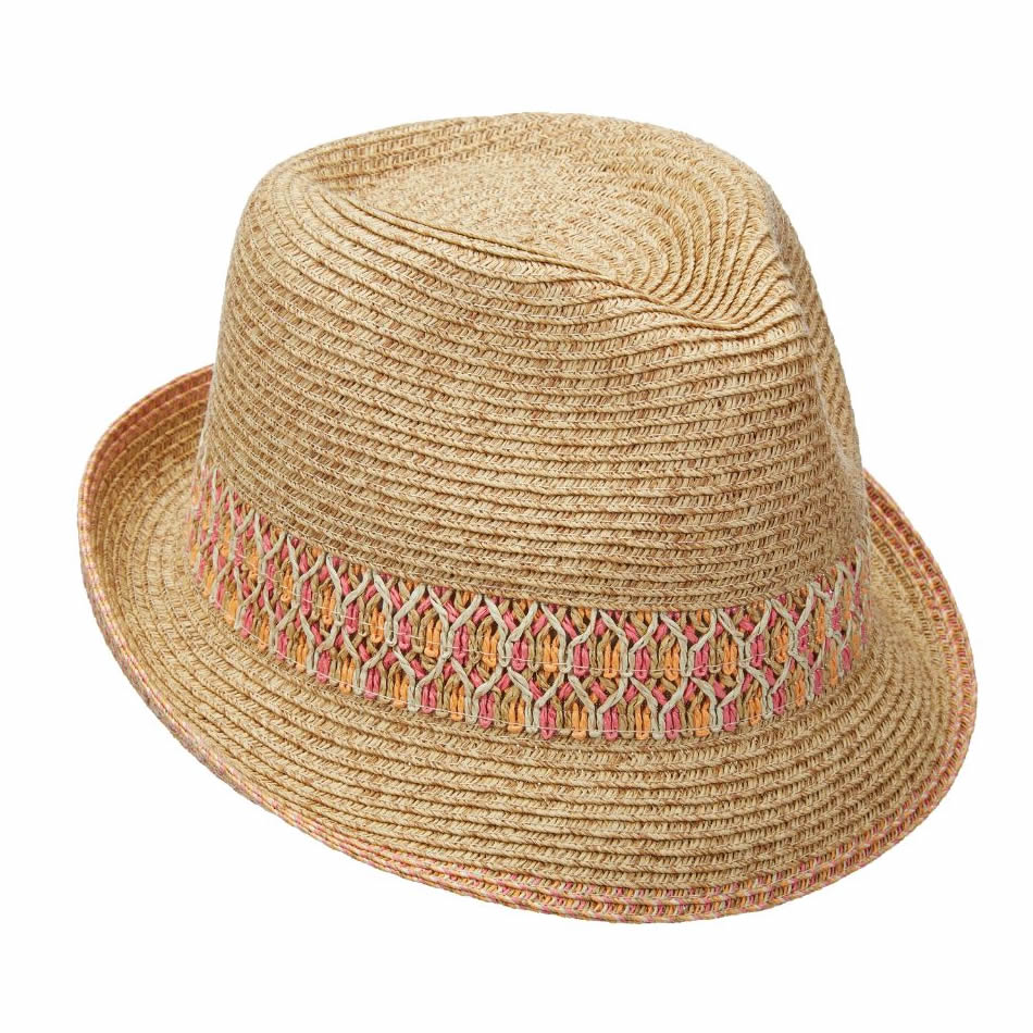 Scala Paper Braid Fedora Hat - Pink