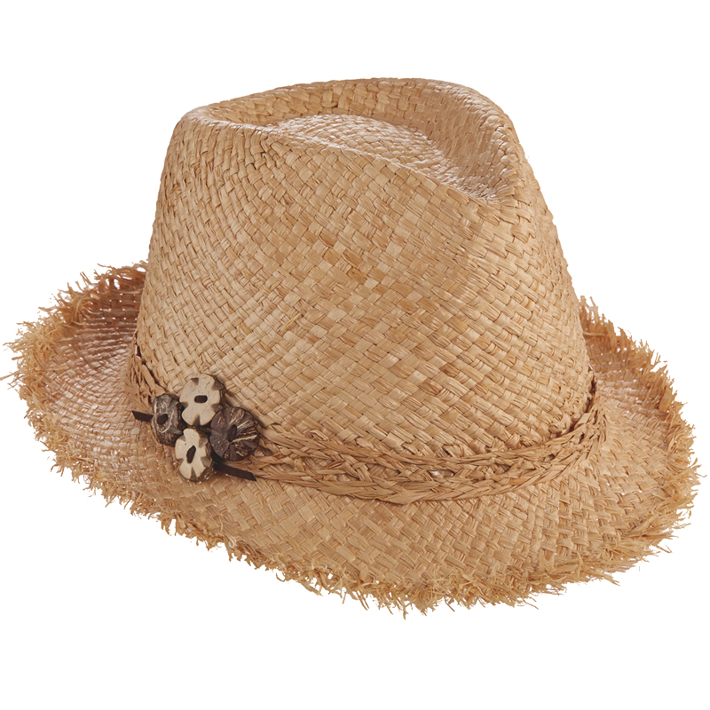 Scala Pronto Raffia Fedora with Wood Bead Buttons