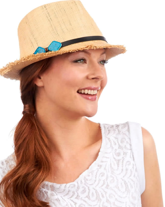 Scala Pronto Matte Raffia Fedora with Turquoise Accents