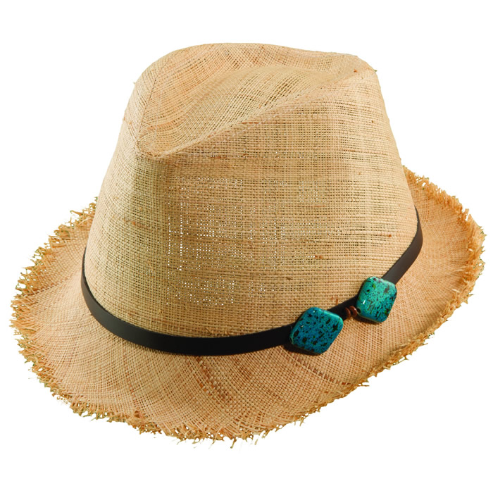 Scala Pronto Matte Raffia Fedora with Turquoise Accents - Click Image to Close