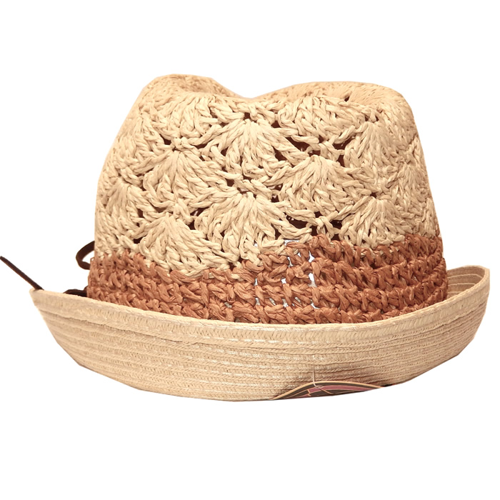 Scala Crochet Toyo Fedora Hat - Natural - Click Image to Close