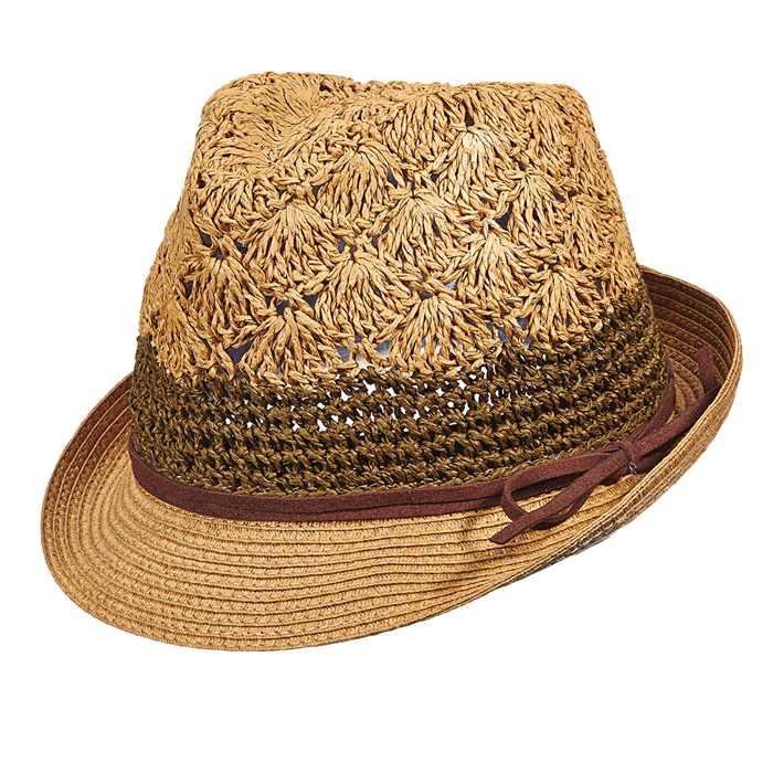 Scala Crochet Toyo Fedora Hat -Tea