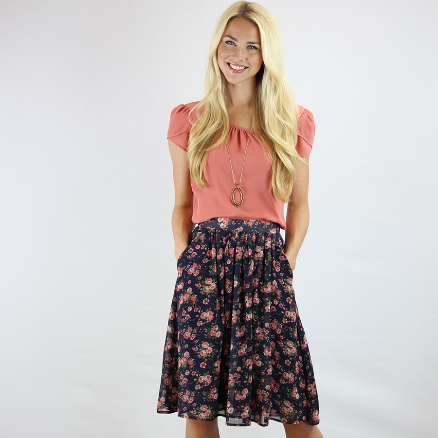 MIKAROSE Navy Floral Print Skirt