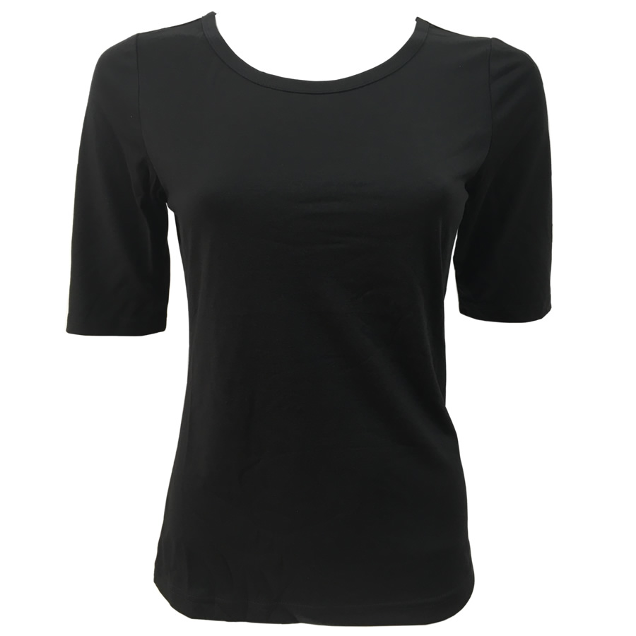 MIKAROSE Round Neck Top - Black - Click Image to Close