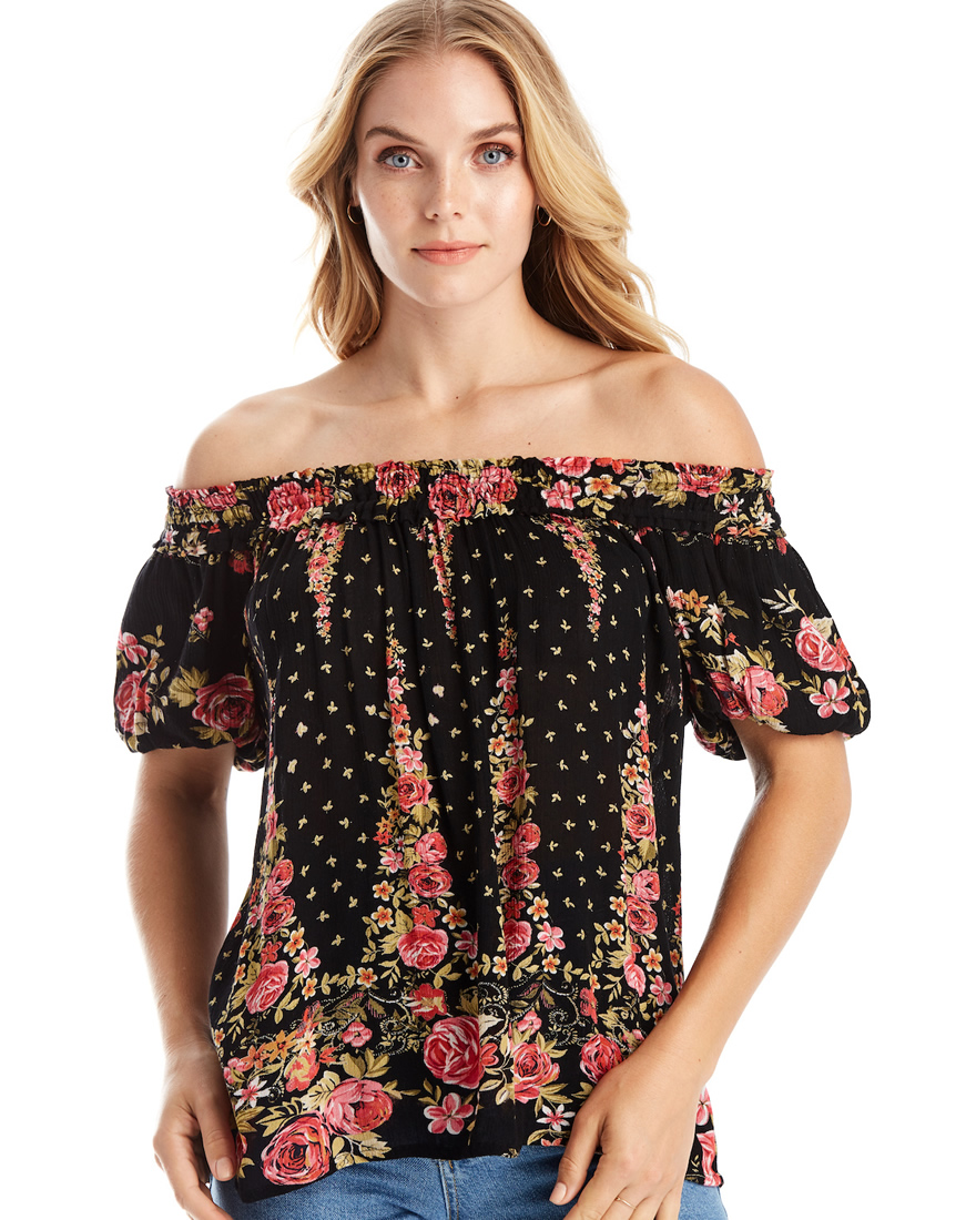 Bila Floral Print Off The Shoulder 2 Way Top